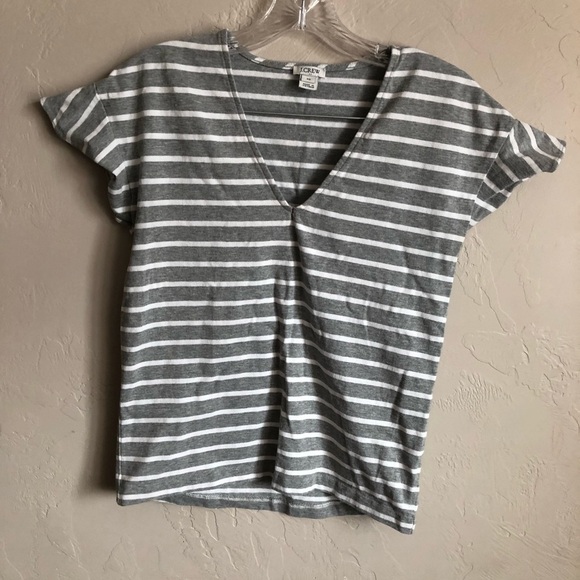J.Crew Factory Gray White Striped Striped Shirt - Picture 2 of 8